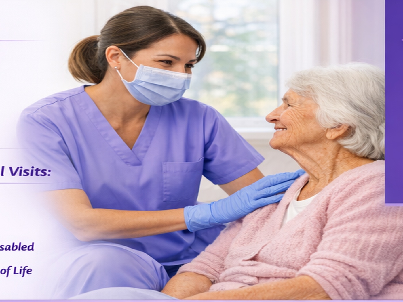 Dental hygienist with elderly patient at home